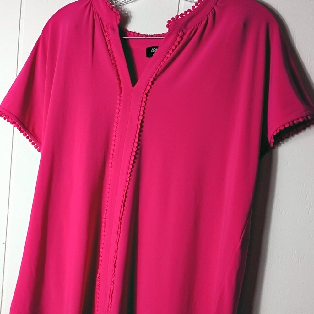 Hot Pink Short Sleeve Dot Trim Top Womens Large Jones New York Boho Barbiecore